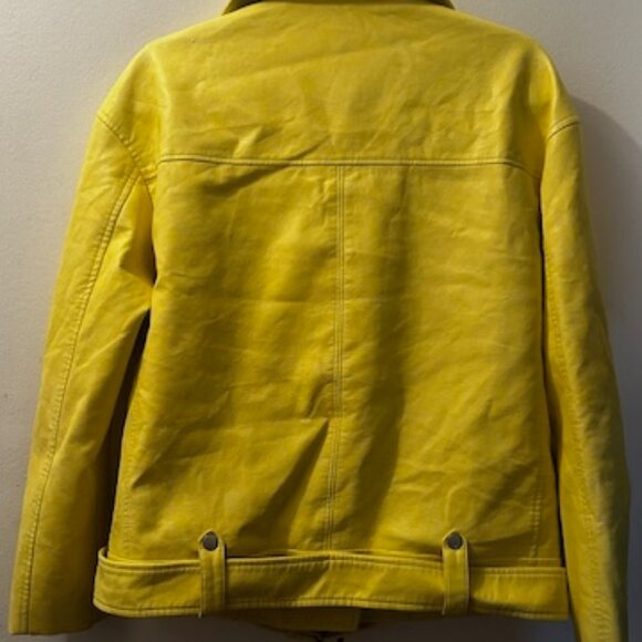 Avec Les Filles Bright Yellow Relaxed Lined Vegan Leather Boho Moto Zip Jacket - Picture 16 of 16
